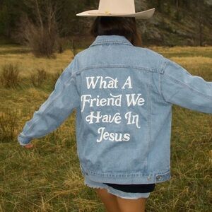 Light Blue Denim Jacket with White Text